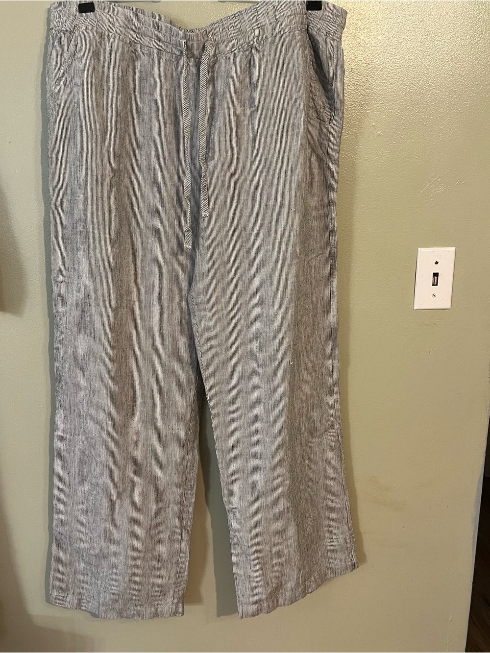 Allen Allen USA Women’s Wide Leg 100% Linen Pull On Pants pockets XL